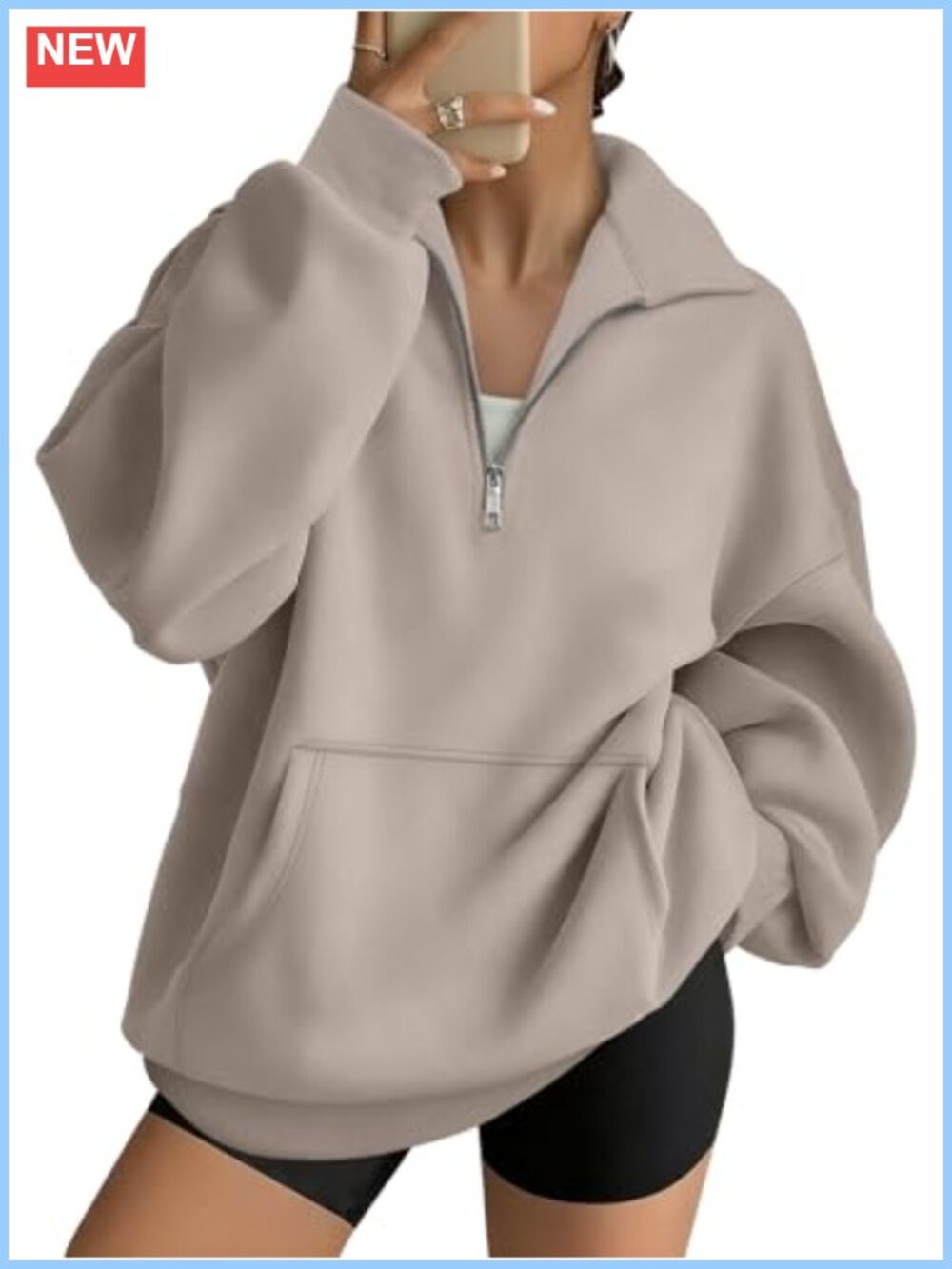 Quarter Zip Oversized Sweatshirt Cotton Polyester Pullover Crewneck